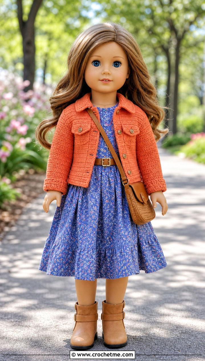Crochet Doll Denim Jacket With A Floral Midi Dress - 30 crochet doll jacket outfit ideas