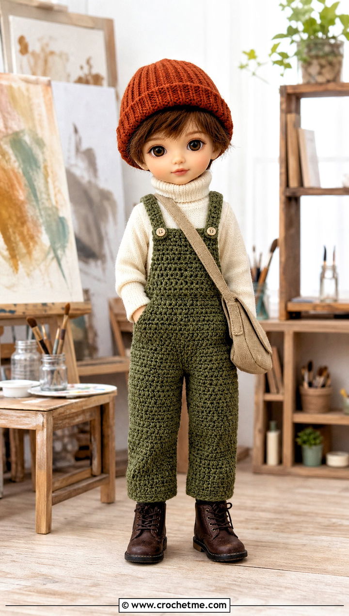 Crochet Doll Overalls With Turtleneck - 25 Crochet Mini Doll Clothes and outfit ideas