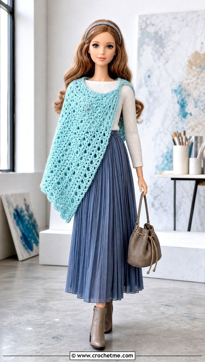 Crochet Doll Shawl Cape With Knit Top And Maxi Skirt - 25 Crochet Doll Cape outfit ideas