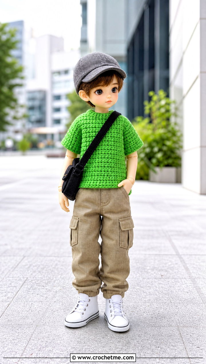 Crochet Doll T Shirt With Cargo Pants - 25 Crochet Mini Doll Clothes and outfit ideas