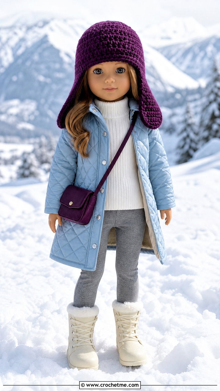 Crochet Doll Trapper Hat With Quilted Coat - 35 crochet doll hats outfit ideas