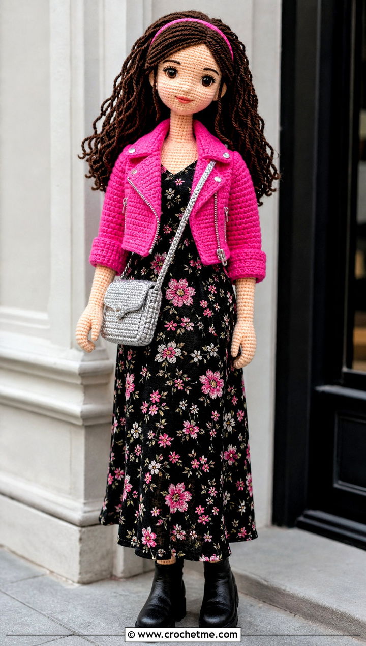 Crochet Doll With Biker Jacket And Maxi Dress - 25 crochet doll and clothes and outfit ideas