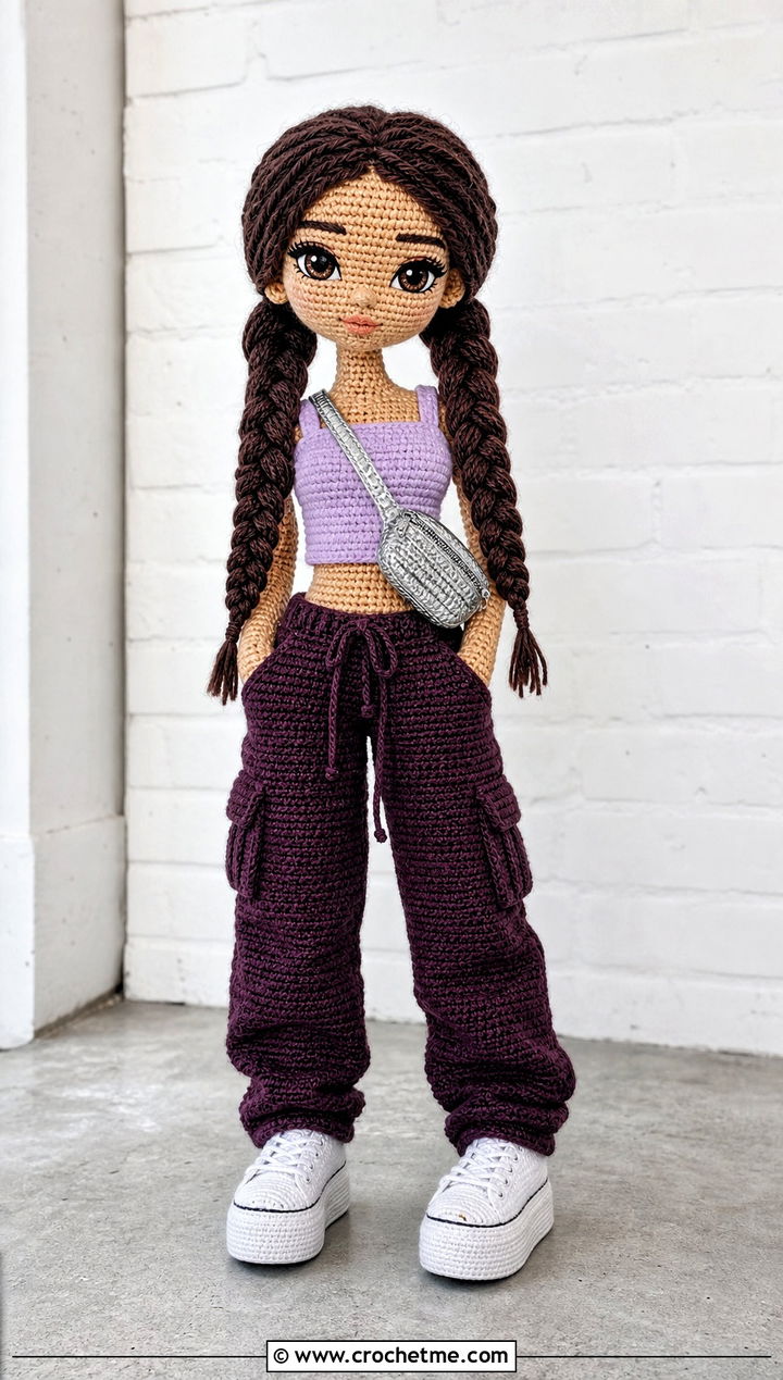 Crochet Doll With Cargo Pants And Crop Top - 25 crochet doll and clothes and outfit ideas