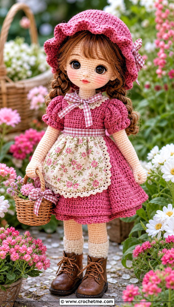 Crochet Doll With Cottagecore Dress And Bonnet - 25 crochet doll and clothes and outfit ideas