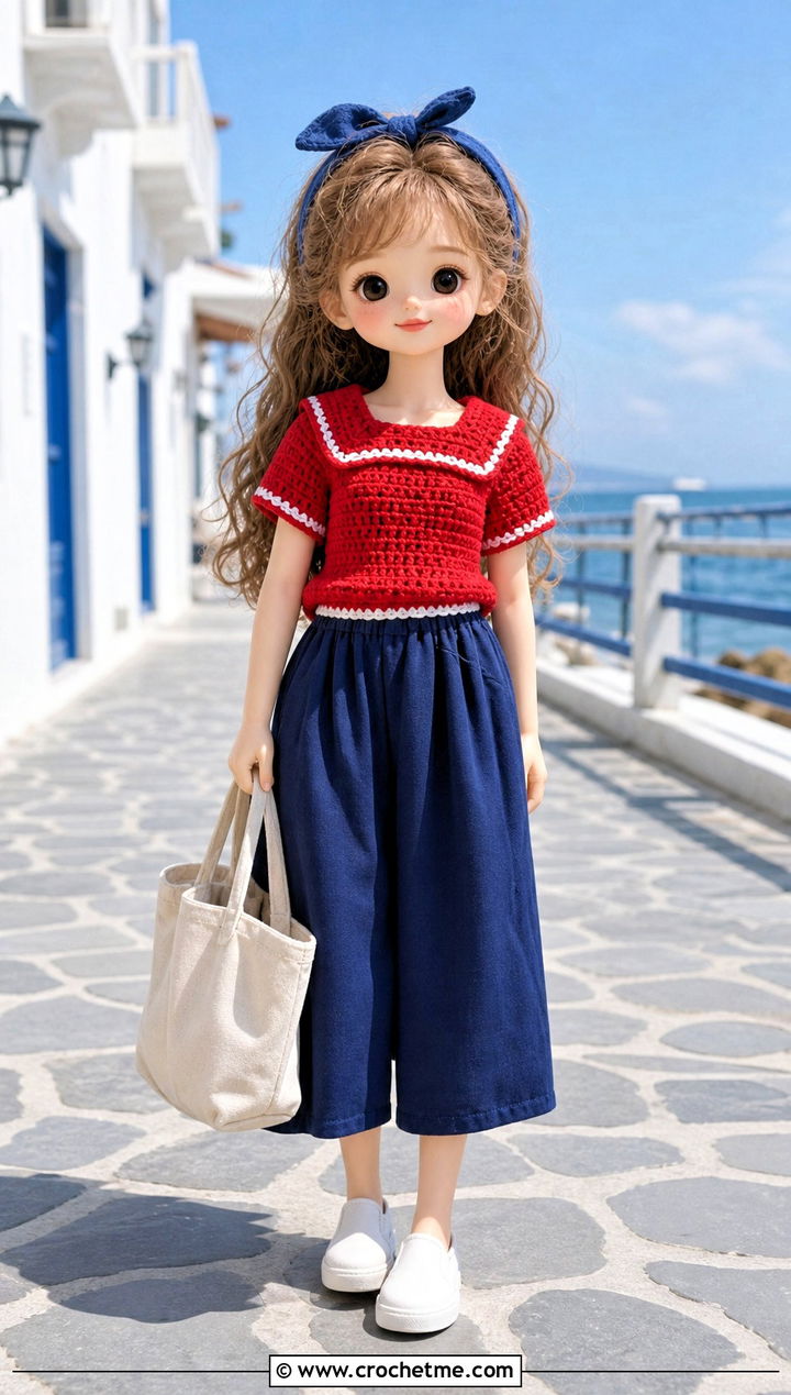 Crochet Doll With Sailor Top And Culottes - 25 crochet doll and clothes and outfit ideas
