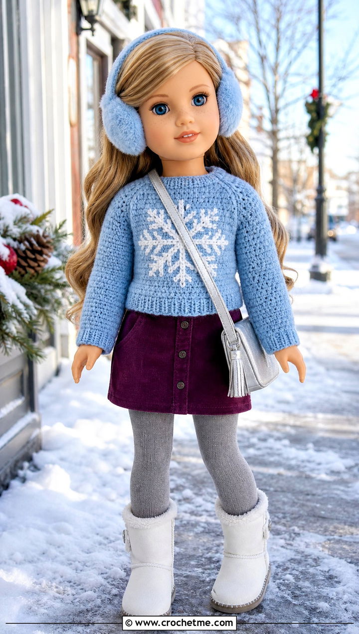 Crochet Doll With Snowflake Sweater And Mini Skirt - 25 crochet doll and clothes and outfit ideas