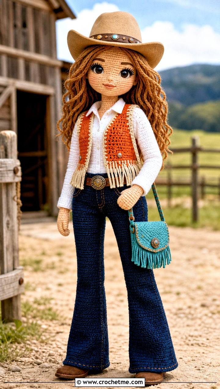 Crochet Doll With Western Vest And Flared Jeans - 25 crochet doll and clothes and outfit ideas
