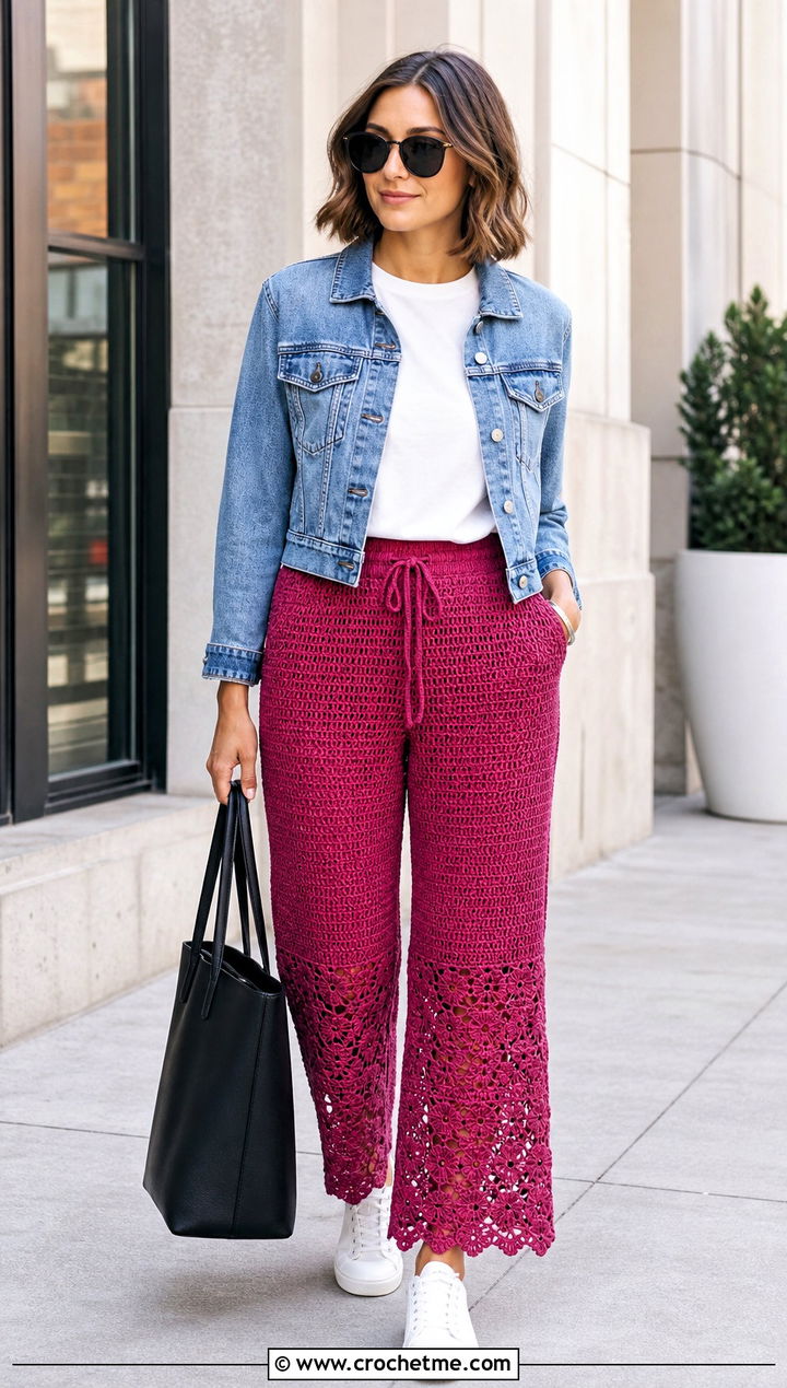 Crochet Drawstring Pants With Denim Jacket - 30 Masc Crochet Clothes and outfit ideas