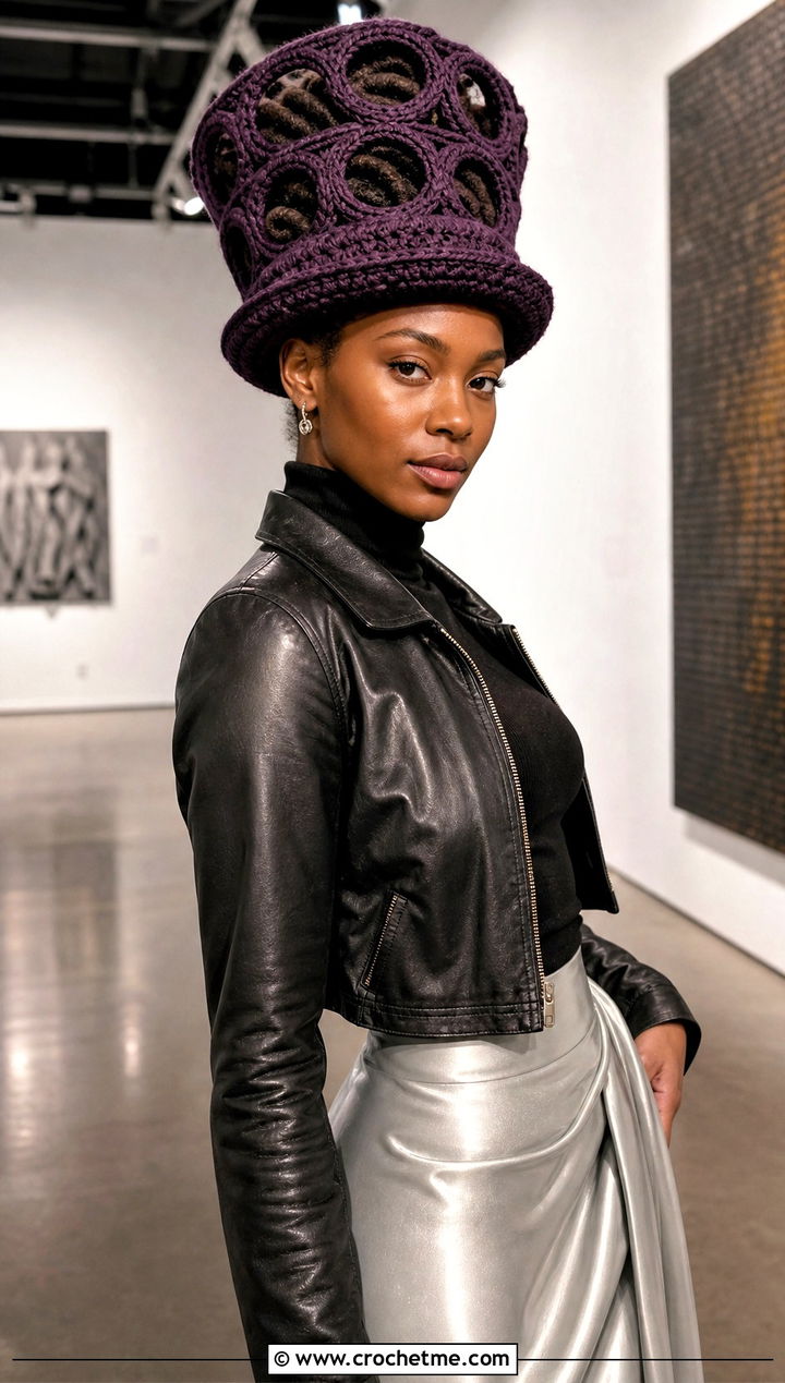 Crochet Dreadlock Top Hat With Rings And Leather Jacket - 25 Crochet Dreadlock Hat outfit ideas