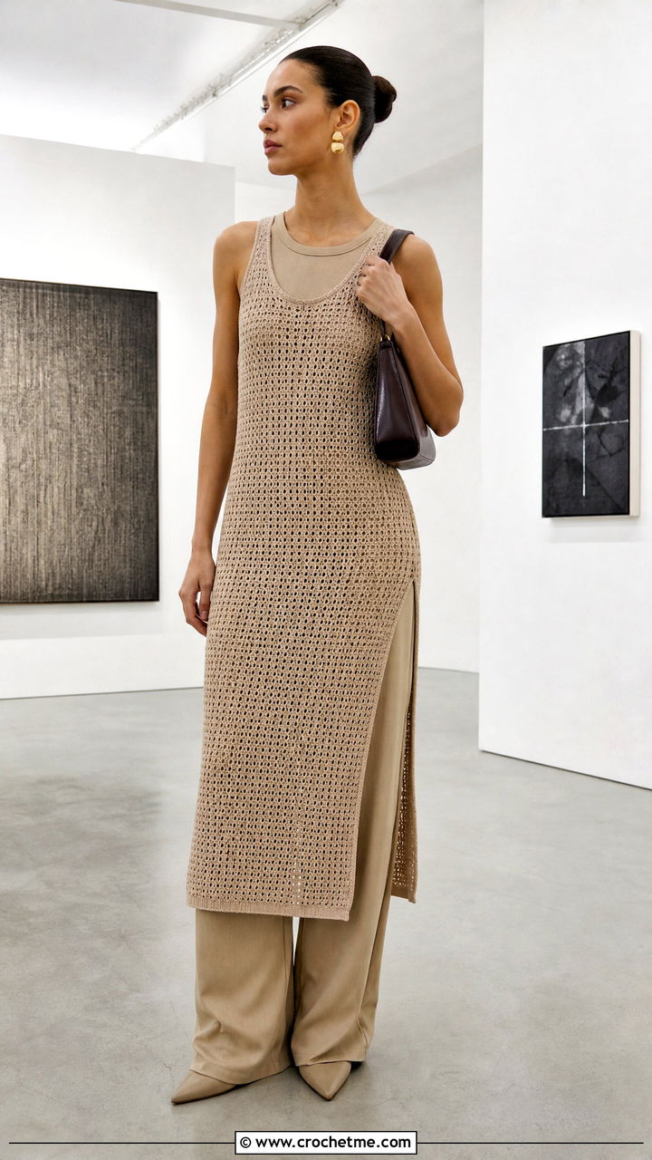 Crochet Dress Over Wide Leg Pants - 35 crochet dress outfit ideas