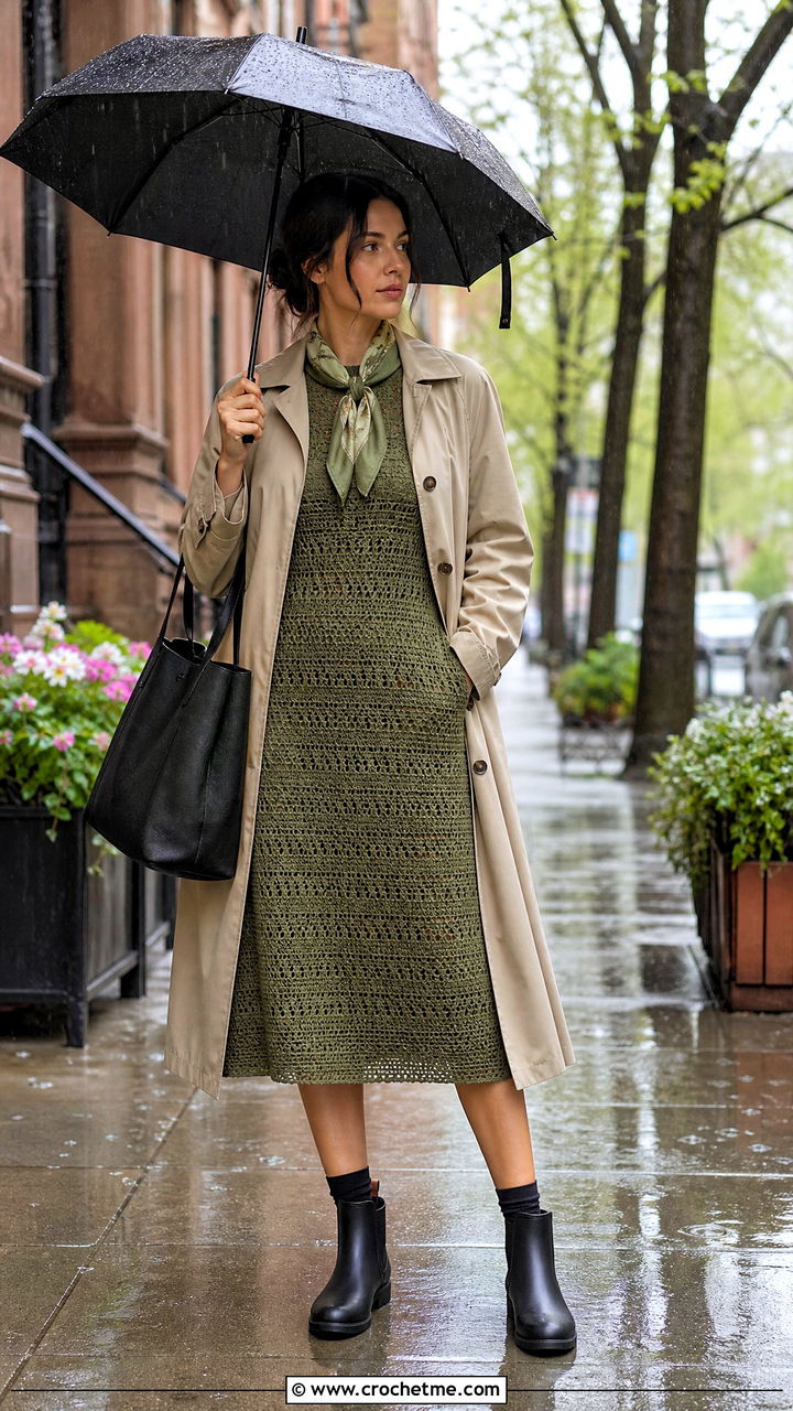 Crochet Dress Rainy Spring Outfit - 35 crochet dress outfit ideas