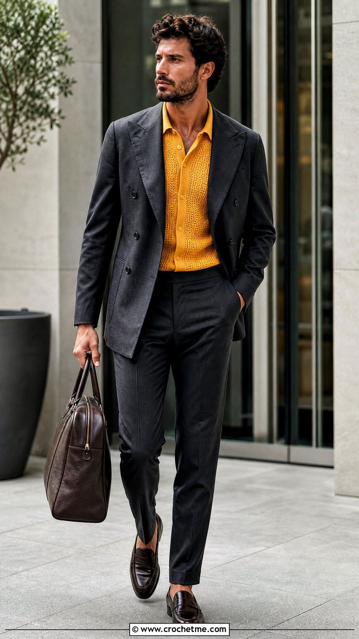 Crochet Dress Shirt With Double Breasted Suit - 35 crochet mens shirt outfit ideas