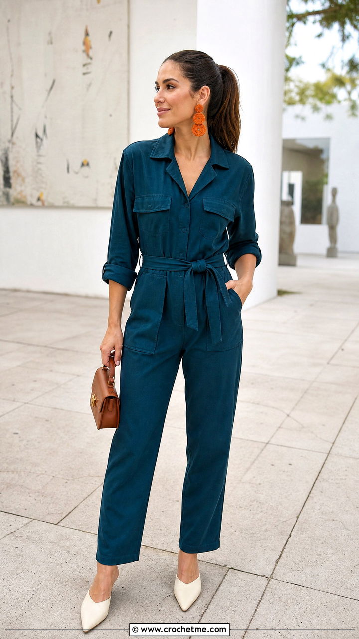 Crochet Drop Earrings With Utility Jumpsuit - 35 crochet accessories outfit ideas