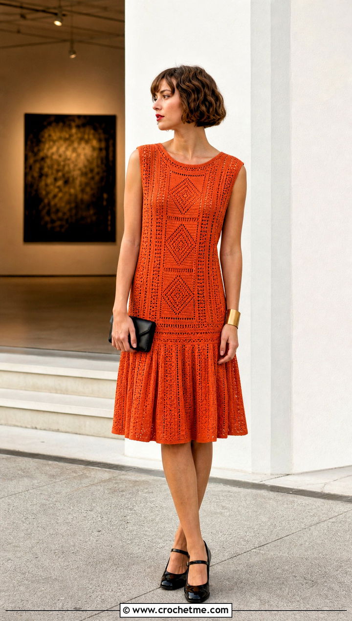 Crochet Drop Waist Dress With Mary Jane Shoes - 30 vintage crochet clothes and outfit ideas