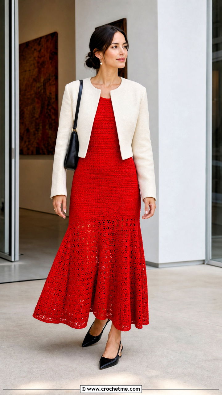 Crochet Drop Waist Dress With Slingback Flats - 35 crochet dress ideas