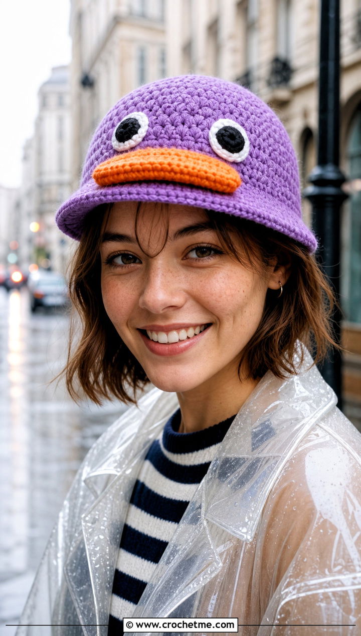 Crochet Duck Bill Hat With Raincoat - 20 Crochet Character Hat outfit ideas