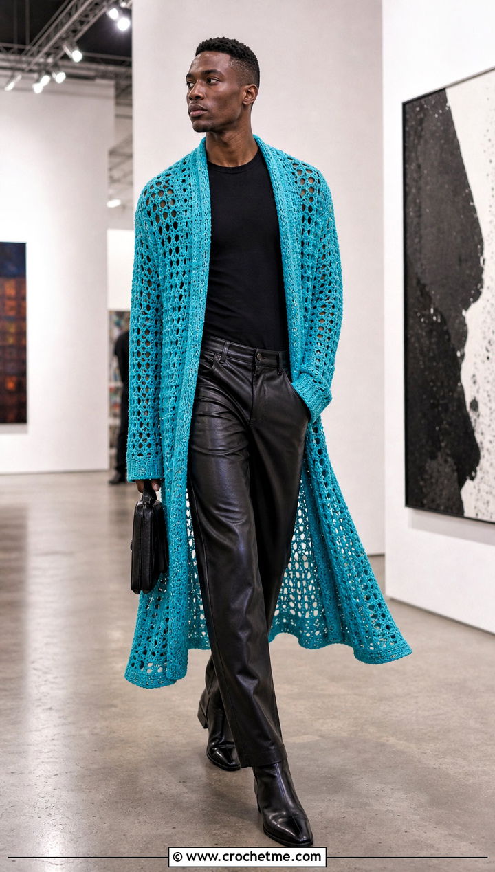 Crochet Duster Cardigan With Leather Trousers - 25 crochet clothes men ideas