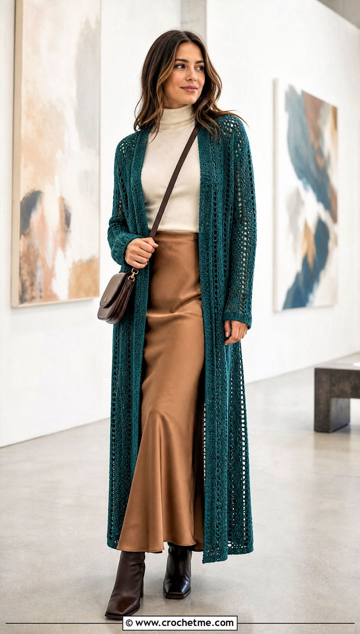 Crochet Duster Cardigan With Maxi Skirt - 30 winter crochet clothes ideas