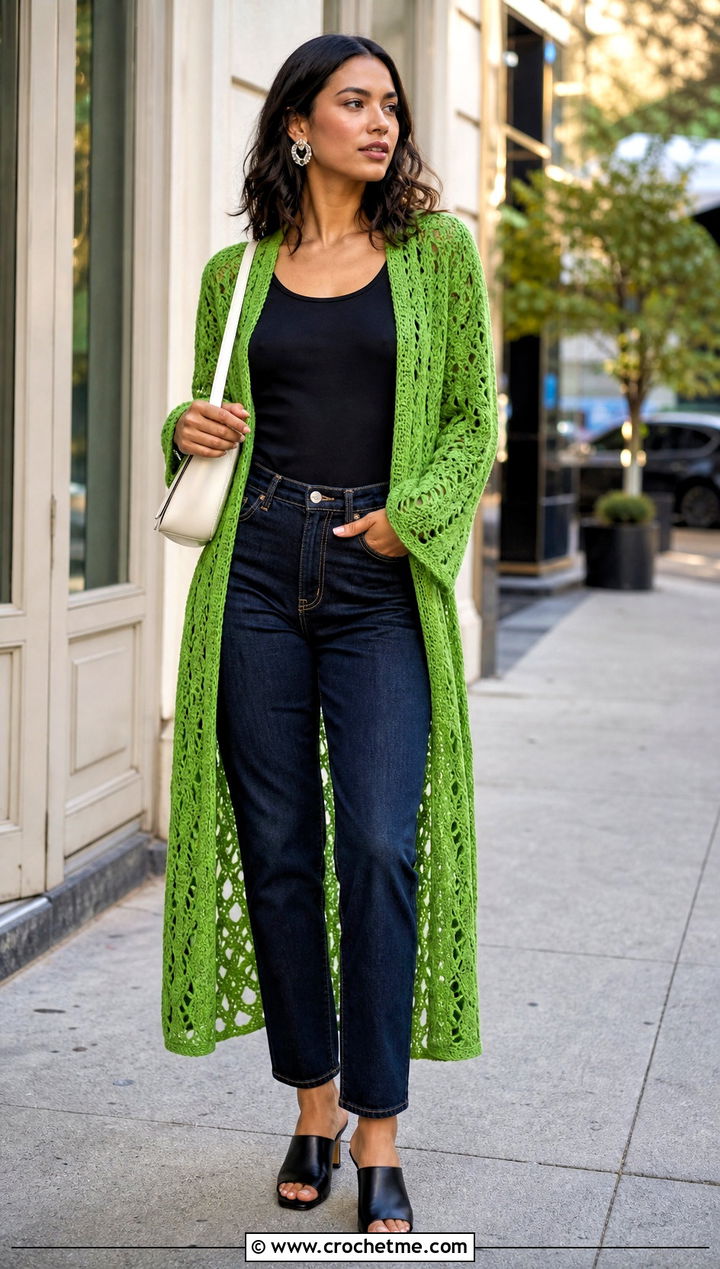 Crochet Duster Cover Up With Tank Top And Jeans - 35 crochet summer cover up outfit ideas