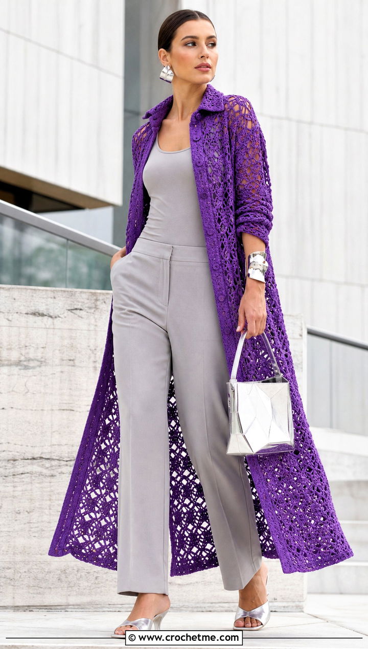 Crochet Duster Shirt Dress With Monochrome Basics - 35 crochet shirt dress outfit ideas