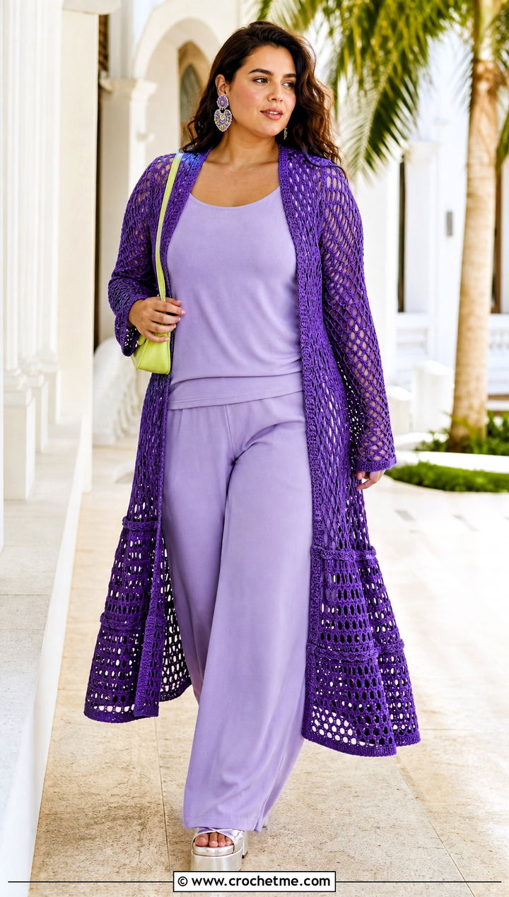 Crochet Duster Summer Cardigan With Matching Set - 30 plus size crochet summer cardigan outfit ideas