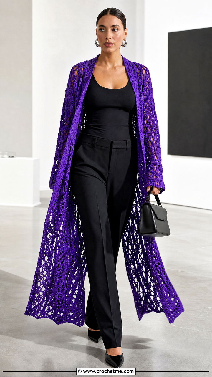 Crochet Duster With Monochrome Basics - 35 crochet clothes for women outfit ideas