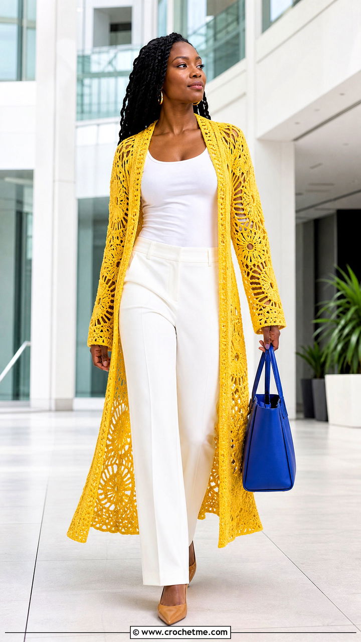 Crochet Duster With Monochrome Basics - 35 crochet outfits black women outfit ideas