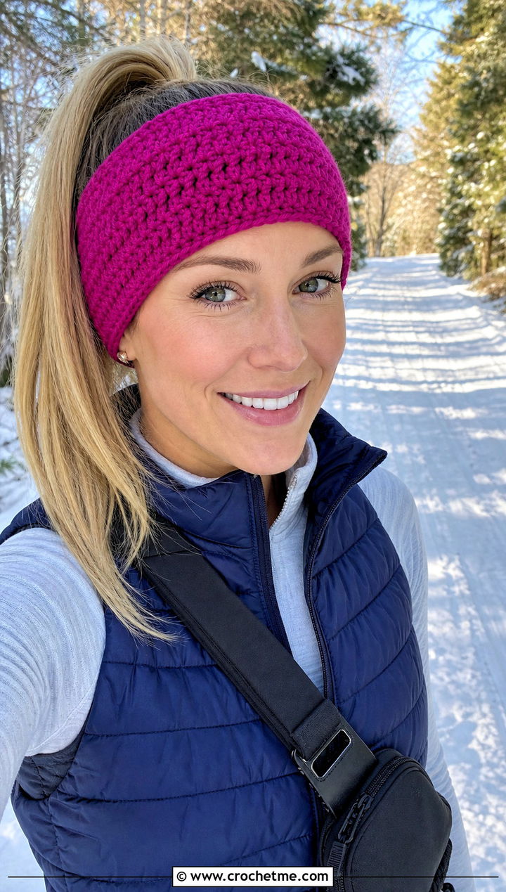 Crochet Ear Warmer Makeup Headband With Puffer Vest And Joggers - 25 Crochet Makeup Headband outfit ideas