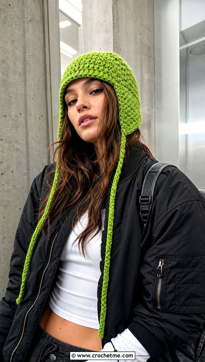 Crochet Earflap Hat With Cargo Pants - 30 winter crochet hats outfit ideas