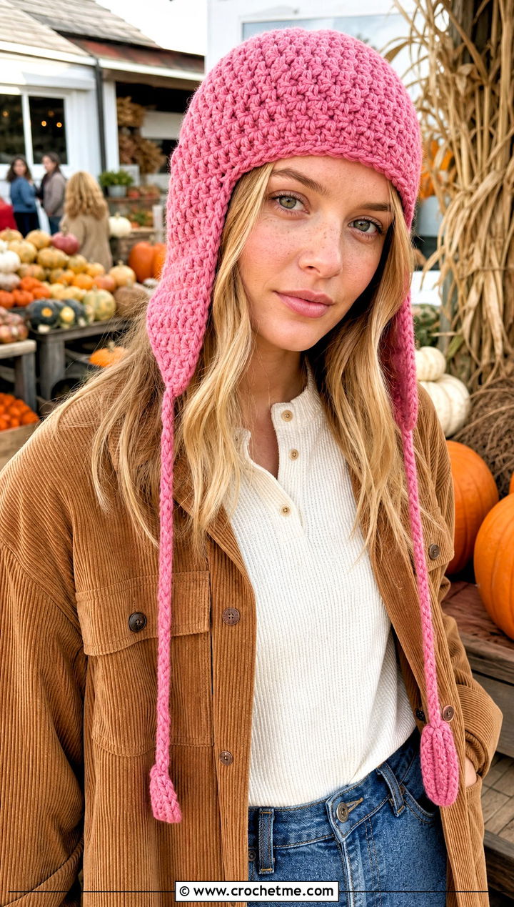 Crochet Earflap Hat With Corduroy Jacket - 35 one piece crochet hat outfit ideas