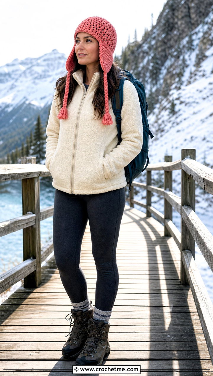 Crochet Earflap Hat With Fleece Jacket - 35 Crochet Hat Inspo outfit ideas