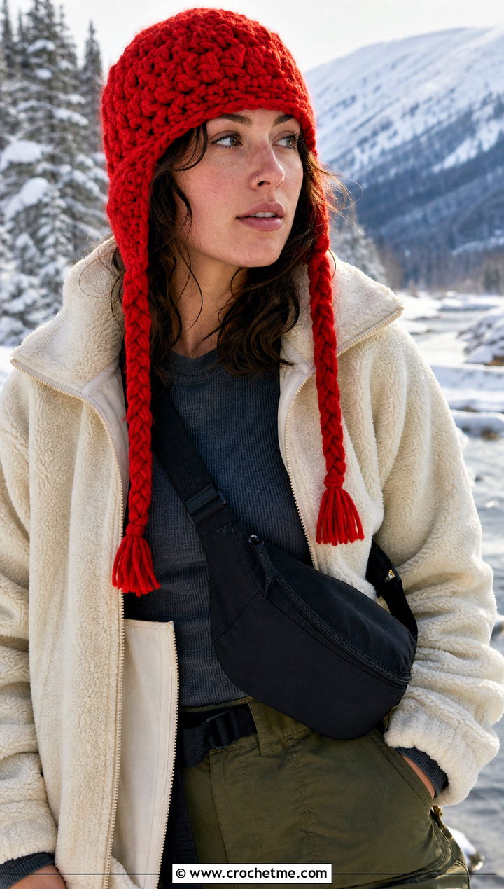 Crochet Earflap Hat With Fleece Jacket - 25 fast crochet hat outfit ideas