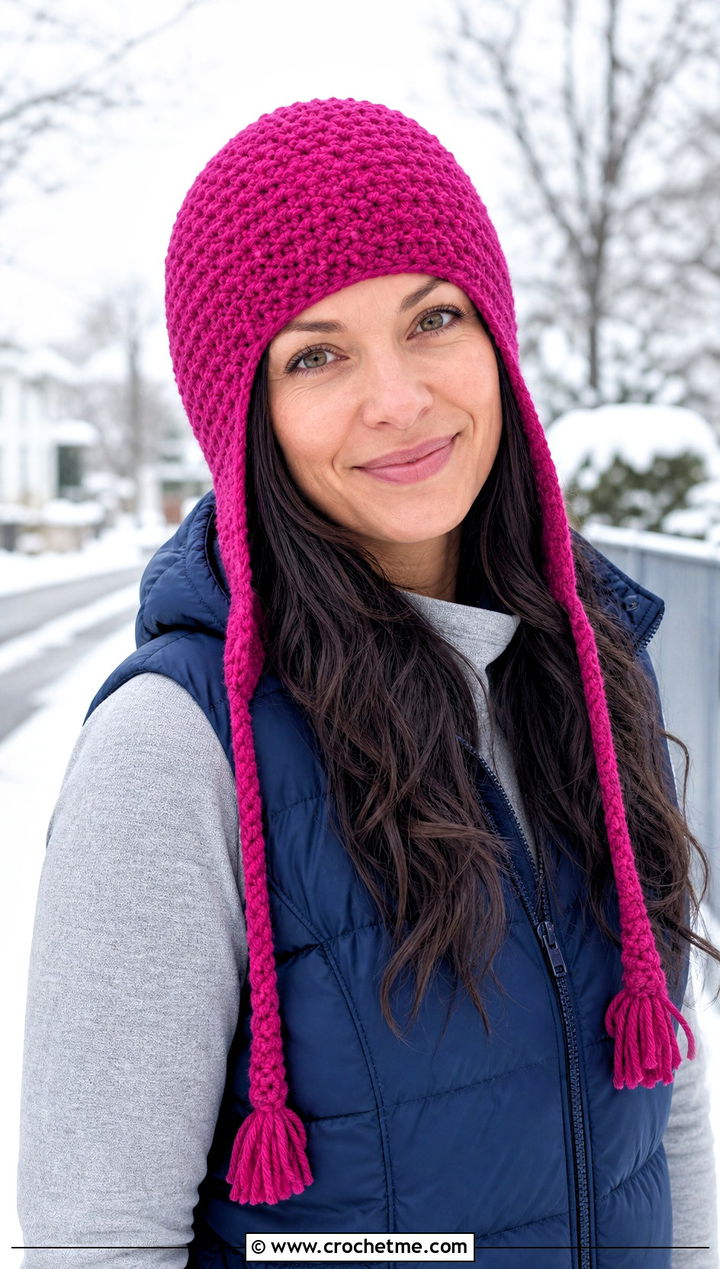 Crochet Earflap Hat With Long Hair And Puffer Vest - 15 crochet chemo hat with hair outfit ideas