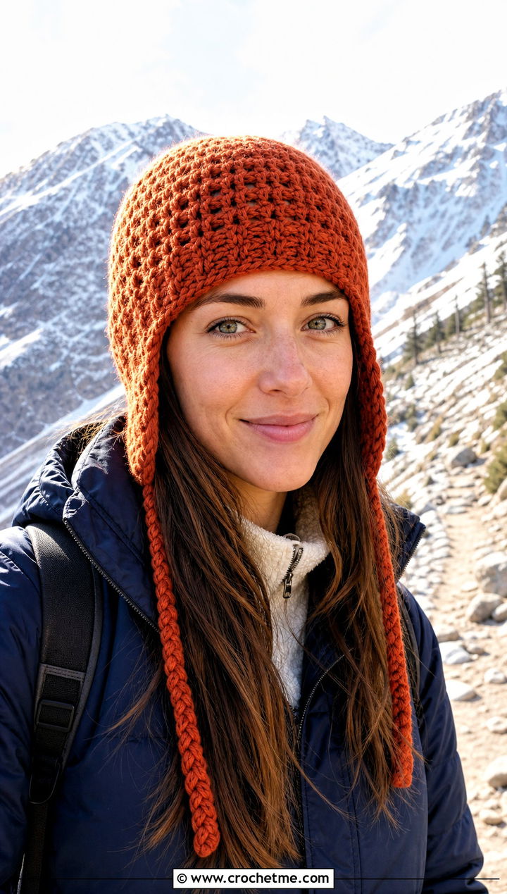 Crochet Earflap Hat With Parka And Hiking Pants - 25 easy crocheted hats outfit ideas