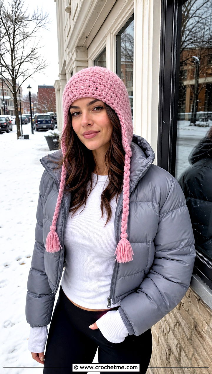 Crochet Earflap Hat With Puffer And Leggings - 25 Taylor Swift Crochet Hat outfit ideas