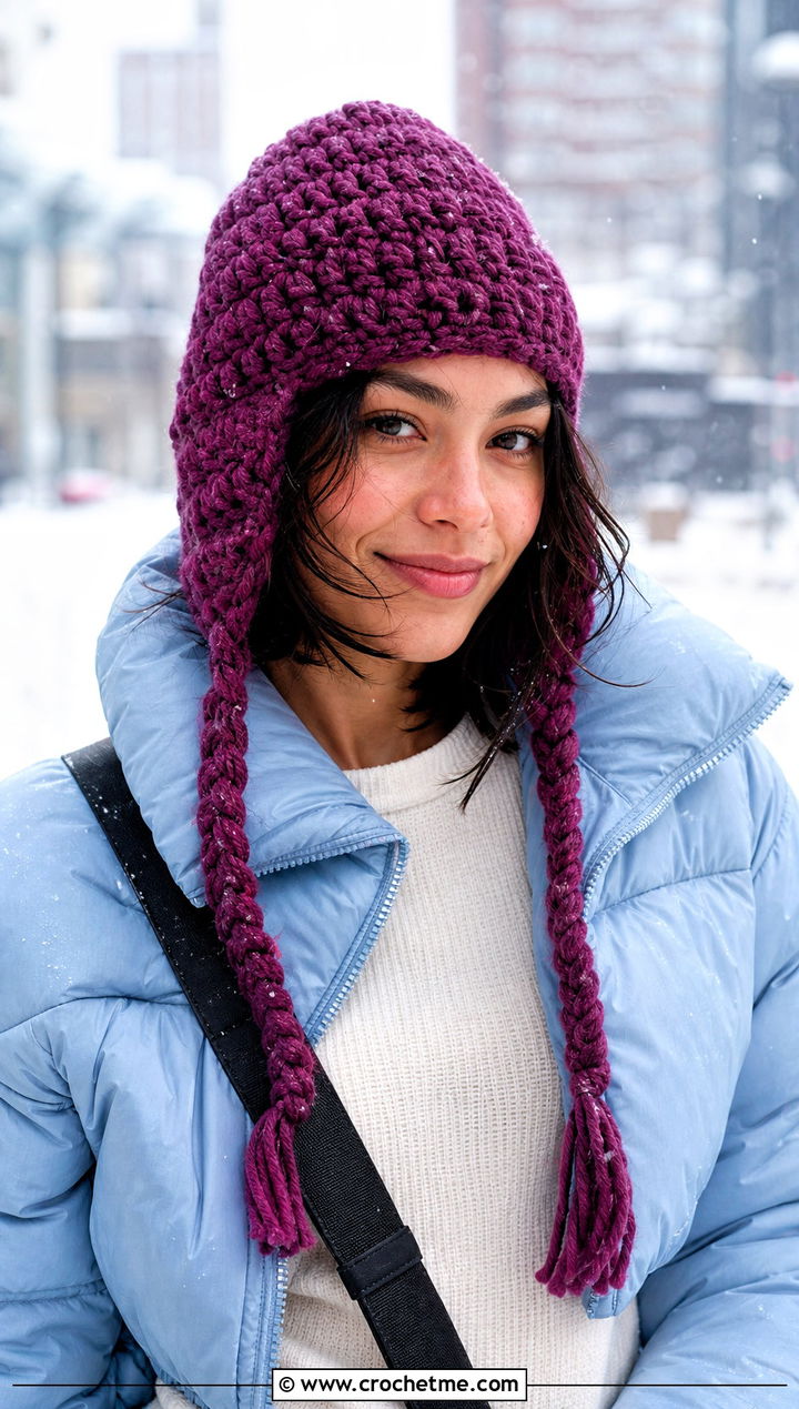 Crochet Earflap Hat With Puffer Jacket - 15 Tiktok Crochet Hat outfit ideas