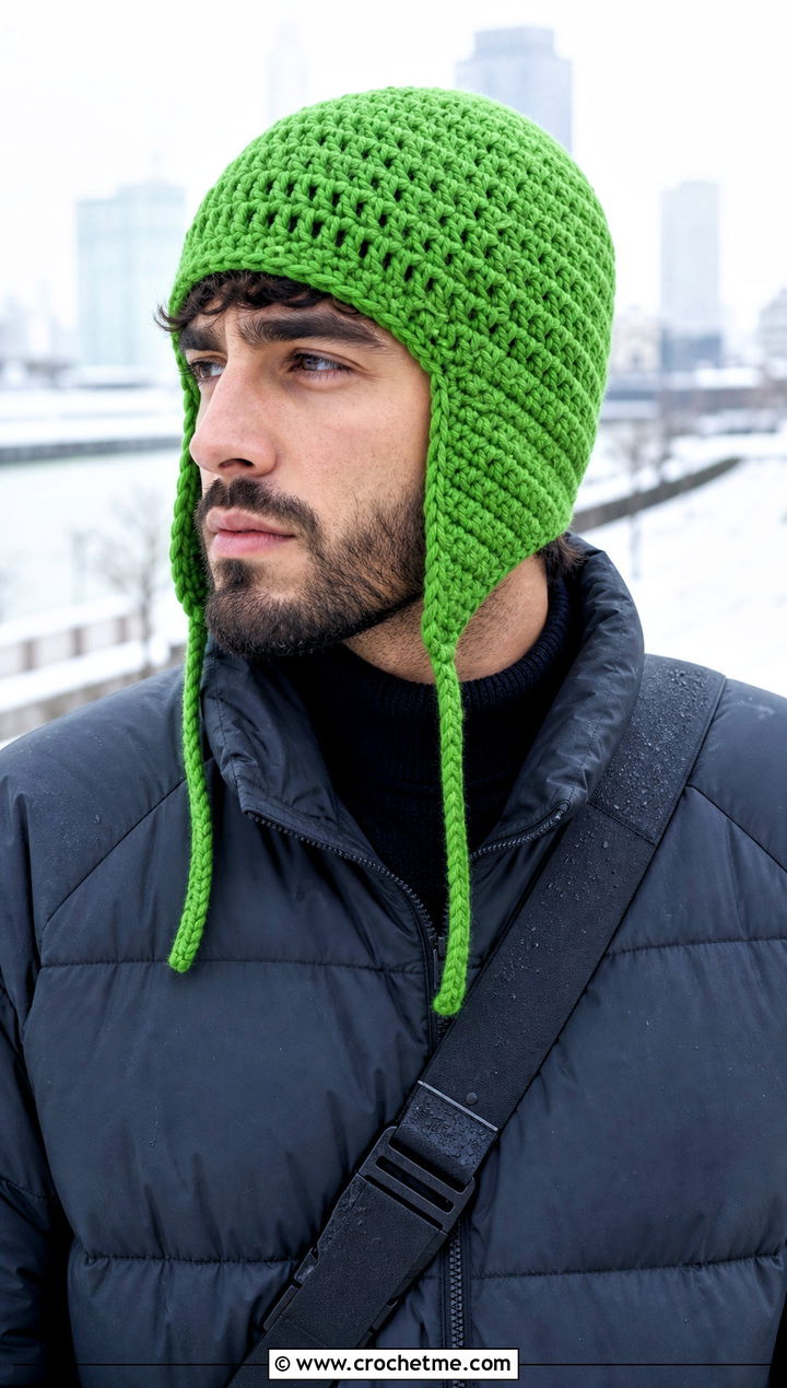 Crochet Earflap Hat With Puffer Jacket - 15 Unique Crochet Men Hat outfit ideas