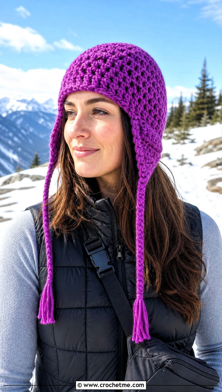 Crochet Earflap Hat With Puffer Vest - 25 Worsted Weight Yarn Crochet Hat outfit ideas
