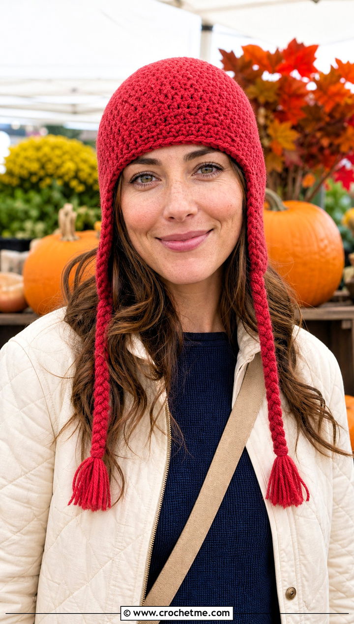 Crochet Earflap Hat With Quilted Jacket And Corduroy Pants - 30 beginner crochet hat outfit ideas