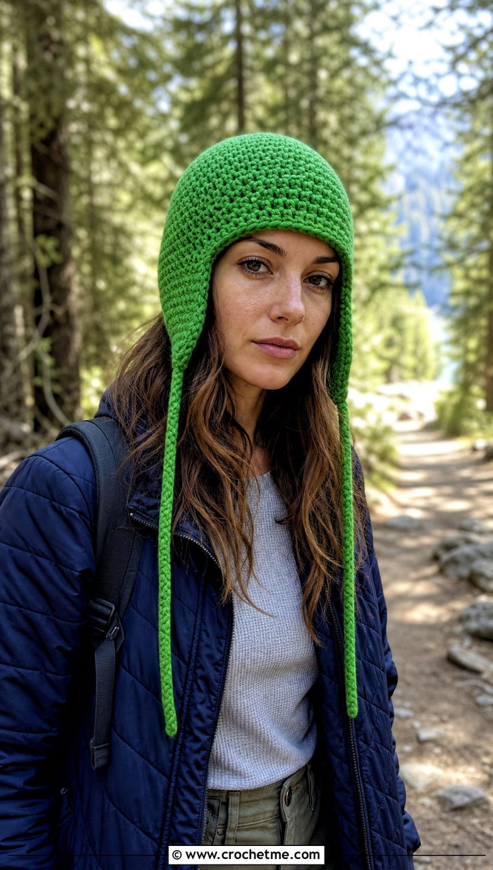 Crochet Earflap Hat With Quilted Jacket - 25 Easy Crochet Hats For Beginners outfit ideas