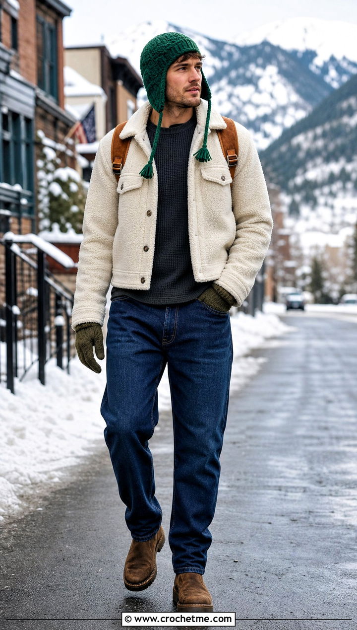 Crochet Earflap Hat With Sherpa Jacket - 35 crochet hat for man outfit ideas