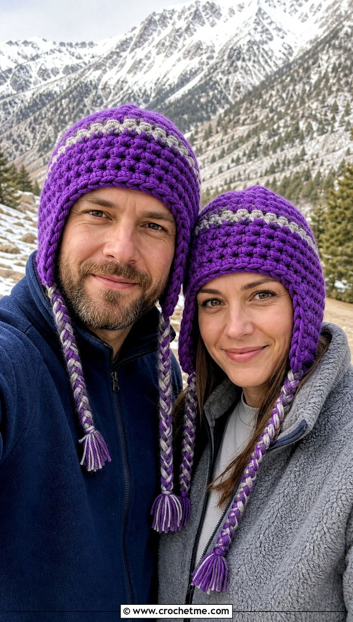 Crochet Earflap Hats With Fleece Jackets - 15 Couples Crochet Hats outfit ideas