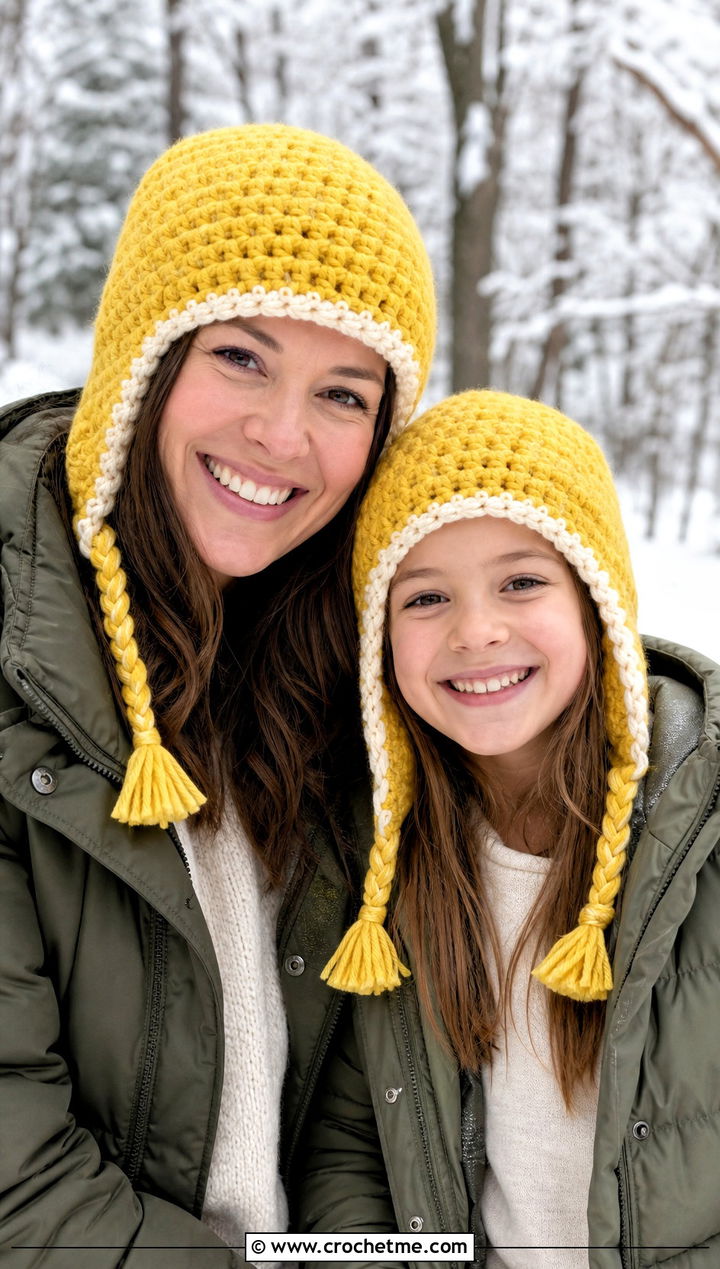 Crochet Earflap Hats With Parkas And Snow Boots - 25 Mommy And Me Crochet Hats outfit ideas