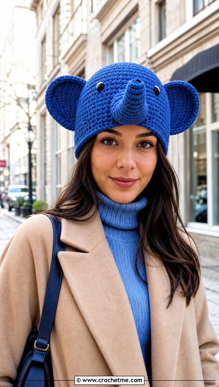 Crochet Elephant Amigurumi Hat With Longline Coat - 30 crochet amigurumi hat outfit ideas