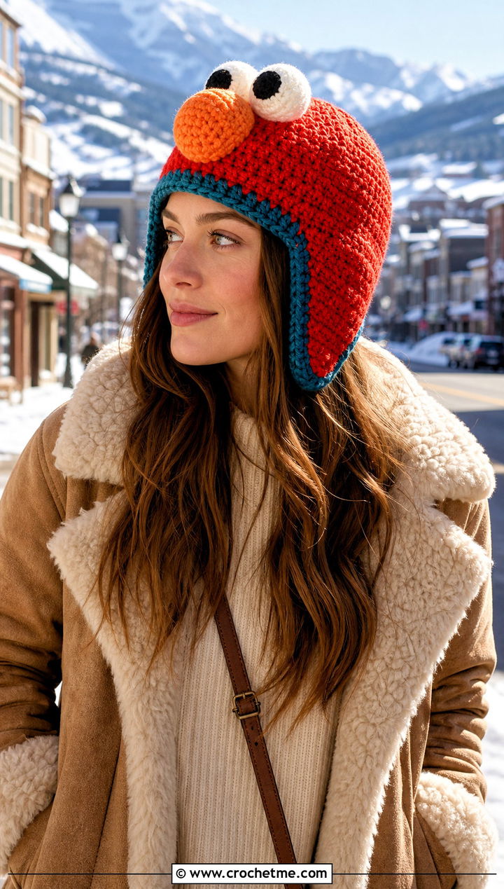 Crochet Elmo Aviator Hat With Shearling Jacket - 15 Crochet Elmo Hat outfit ideas