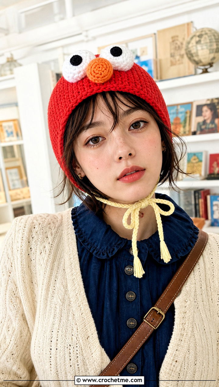 Crochet Elmo Bonnet Hat With Prairie Dress - 15 Crochet Elmo Hat outfit ideas
