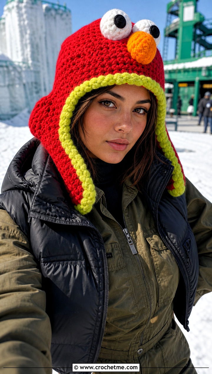 Crochet Elmo Trapper Hat With Utility Jumpsuit - 15 Crochet Elmo Hat outfit ideas
