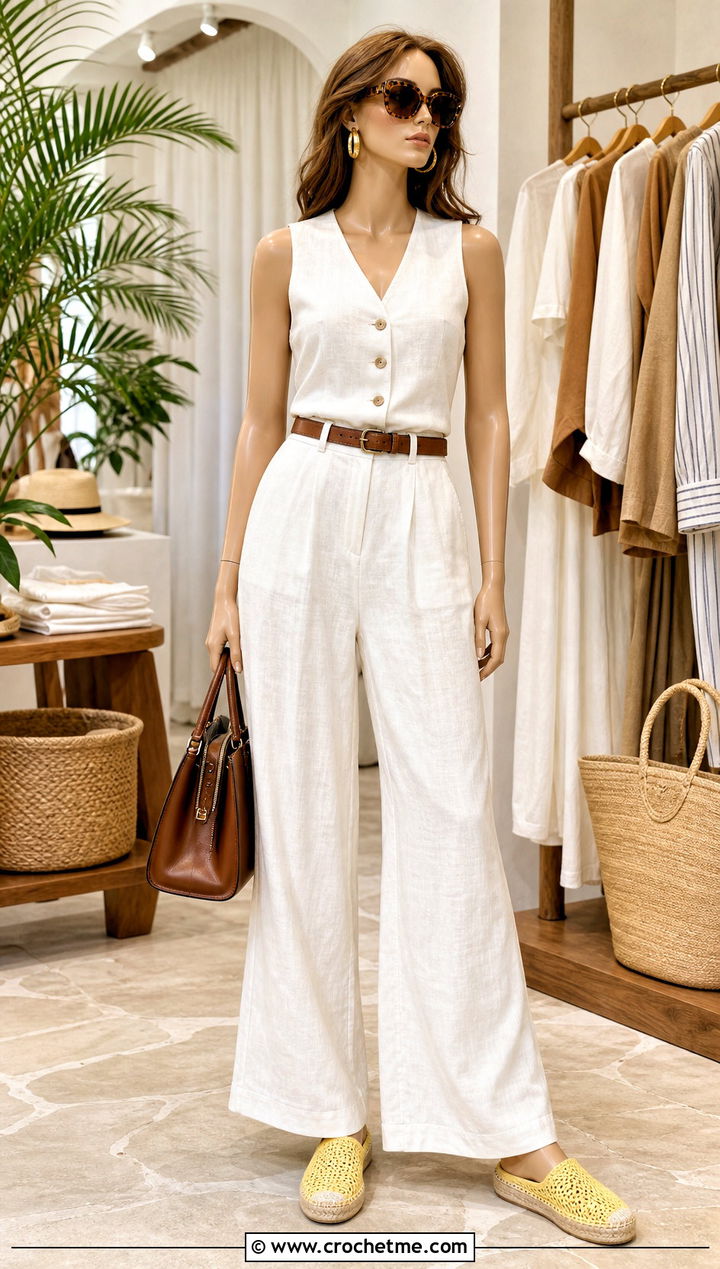 Crochet Espadrille Slip Ons With Linen Set - 15 crochet slip-on shoes on mannequin outfit ideas