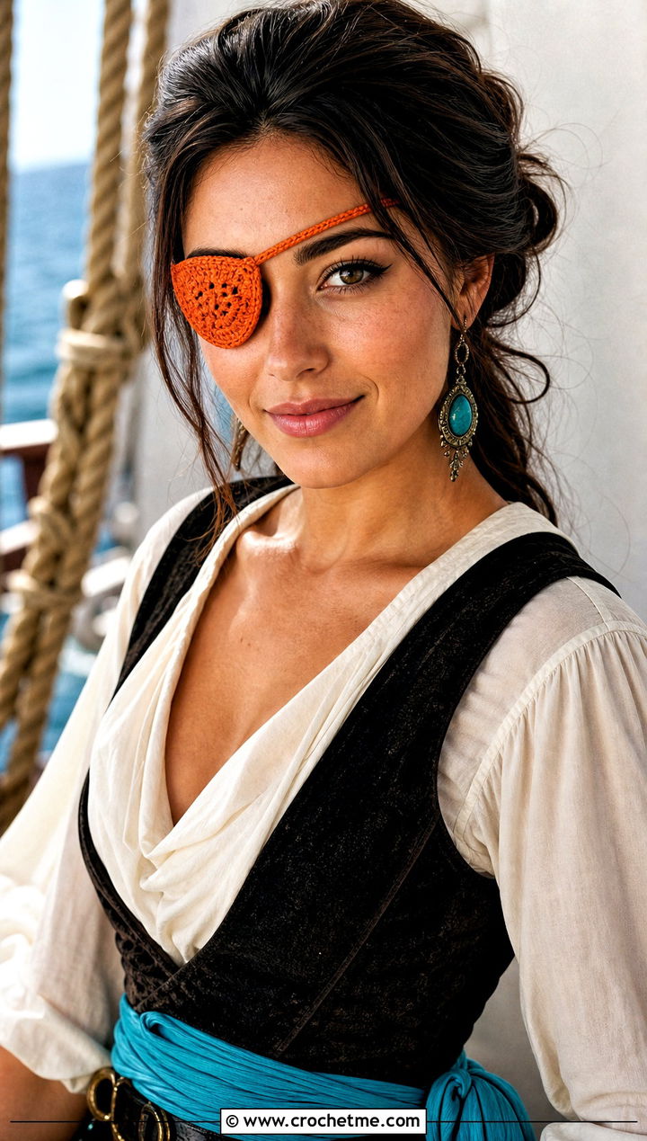 Crochet Eye Patch Pirate Costume With Draped Blouse - 30 crochet pirate costume outfit ideas