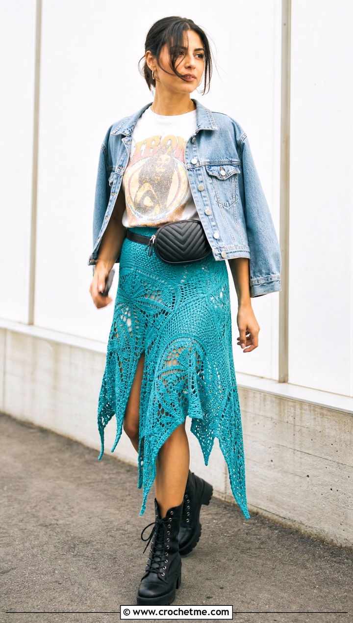 Crochet Fairy Asymmetric Skirt With Graphic Tee - 30 crochet fairy clothes and outfit ideas